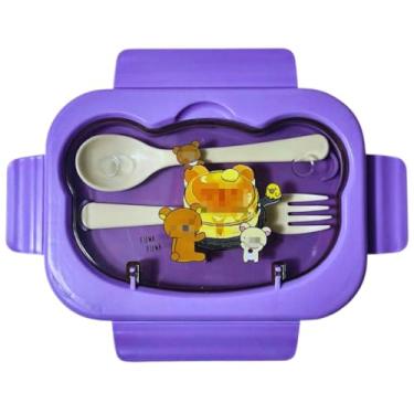 Imagem de Marmita Infantil 1 Andar Livre de BPA com Talheres - Lancheira 650ml, Adequada para Festivais Locais e Reuniões em Casa(Lilás)