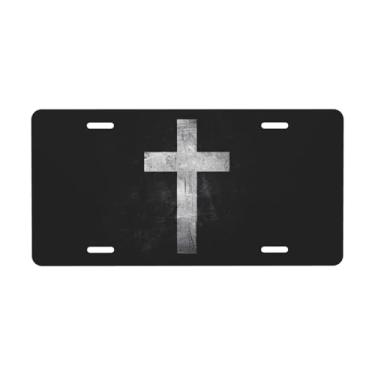 Imagem de Placa de carro Faith Over Fear Cross Decorativa. Placa de metal para carro. Etiqueta de vaidade. Placa de carro de alumínio Noverlty impermeável Colorfast 30 × 15 cm