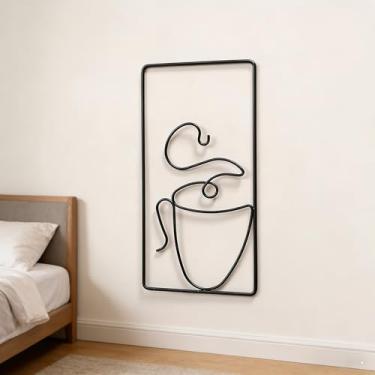 Imagem de Decoração de parede de metal, arte de parede, arte de ferro forjado preto acima da cama, sala de estar, interior e exterior (preto-3)