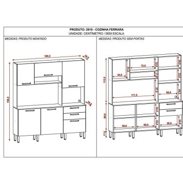 Imagem de Armário De Cozinha 6 Portas 2 Gavetas Ferrara Kits Paraná Freijó/Supremo