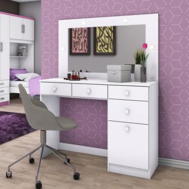 Imagem de Penteadeira com Espelho e Led 1 Porta 4 Gavetas Beauty Henn Branco