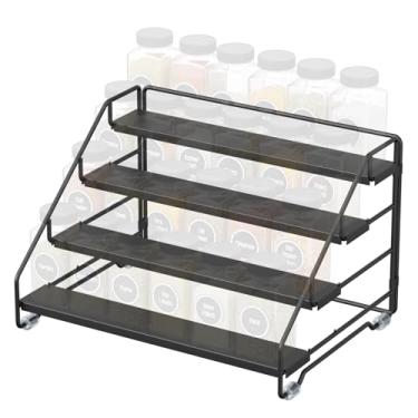 Imagem de Homakover Prateleira de temperos de 4 camadas para armário, organizador de temperos, suporte ajustável de profundidade para bancada, armário, despensa, prateleira de temperos (preto)