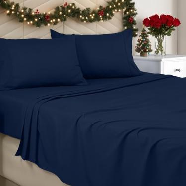 Imagem de Utopia Bedding Jogo de lençol King - microfibra escovada - lençóis macios para cama king size - inclui 1 elástico, 1 lençol e 2 fronhas - bolso profundo (azul marinho)