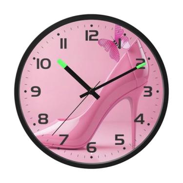 Imagem de SEHANY Relógio de parede de salto alto rosa moderno, silencioso, sem tique-taque, operado por bateria, controle de som, luz noturna, relógios de parede para sala de estar, cozinha, quarto, escritório