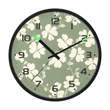 Imagem de SEHANY Relógio de parede Green Clover, silencioso, sem tique-taque, relógio redondo operado por bateria, controle de som, luz noturna, relógios de parede para sala de estar, cozinha, quarto