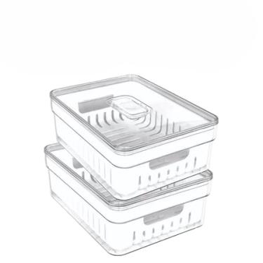 Imagem de Kit Organizador de Geladeira 3,8 Litros Cesto Com Tampa Multiuso Alimentos Verduras Potes de Salada (2 Potes/1,9Litros)