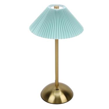 Imagem de Hyuduo Abajur Plissado, Abajur LED Recarregável USB Sem Fio Com Controle de Toque Em 3 Cores e Escurecimento Contínuo, retrô de Cabeceira para Sala de Estar (Azul)