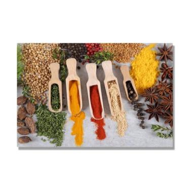 Imagem de NHLDZYH Arte de parede em tela colorida para especiarias e colher de tempero | Decoração de cozinha vintage | Arte moderna para casa e sala de jantar. C86. 40 x 60 cm - 15,8 x 23,7 pol. Somente tela