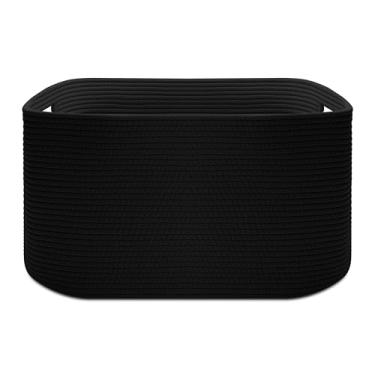 Imagem de YACEYACE Grande cesta de armazenamento de tecido de algodão com alça, cestas de armazenamento para prateleiras, caixa de armazenamento de brinquedos de tecido para sala de estar, organização, 56 x 43