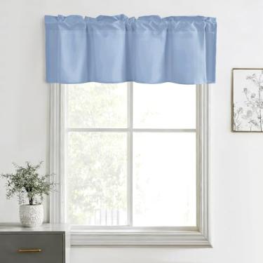 Imagem de Hiasan Cortinas de sanefa para cozinha, sala de estar, porão e janelas de banheiro, janela pequena, topo curto sólido de fazenda, painéis de cortina com bolso de haste curta - 106 x 45 cm, azul