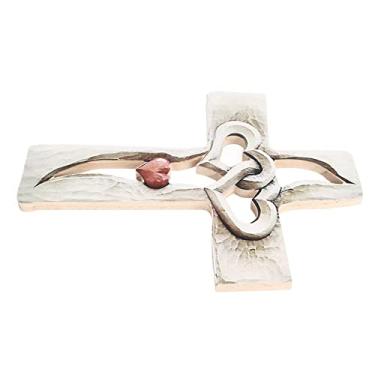 Imagem de Mingzhe Cruz de Madeira Esculpida Com Corações Entrelaçados para Pendurar na Parede, Decoração de Arte da fé para Sala Estar, Estudo, Quarto, Escritório, Decoração Jardim ou (cruz vermelha do amor)