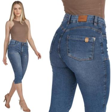 Imagem de Calça Jeans Feminina HNO Capri Skinny Elastano Azul, 48