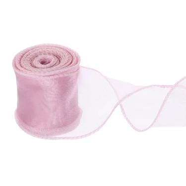 Imagem de PATIKIL Fita de chiffon com fio de 6 cm x 10 metros, fita de organza transparente com fio de cauda de peixe fitas de presente para artesanato embrulho de presente buquê floral, rosa macio