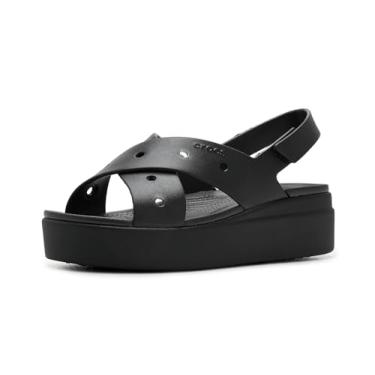 Imagem de Crocs Sandálias femininas Brooklyn 4U Low Wedges, plataforma plataforma, Preto/alça cruzada, 37