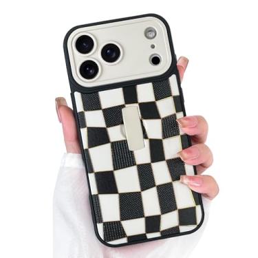 Imagem de SOKAD Capa de telefone quadriculada 3D para iPhone 17 Pro com suporte de alça de dedo, design bonito de tabuleiro de xadrez com mão de dedo para mulheres e meninas, capa fina com proteção total para
