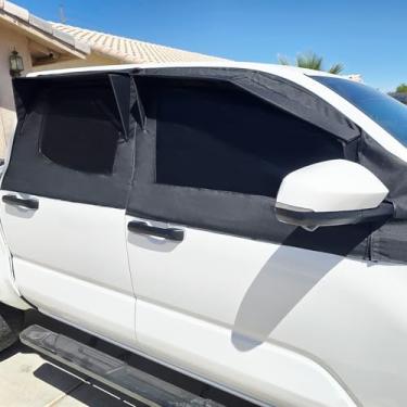 Imagem de Trumgeta Protetor solar de janela lateral 4 em 1 adequado para Toyota Tacoma 2024 2025 2026 com protetor de chuva | Tela elástica lateral de malha respirável para bebês/acampamento com bloqueio de