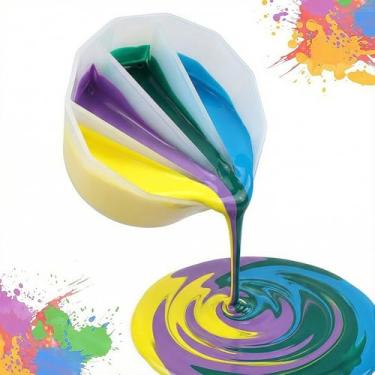 Imagem de Copos divididos de silicone, copo de mistura de resina de compartimento duplo espesso reutilizável com separador, ferramenta de pintura para arte fluida de artesanato em resina, derramamento de