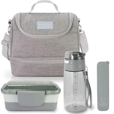 Imagem de Kit Bolsa Térmica Lancheira Marmita 2 Divisórias Garrafa Squeeze Água 