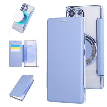 Imagem de Asuwish Capa de celular para Samsung Galaxy S23 Ultra 5G com protetor de tela magnético de vidro temperado e suporte para cartão MagSafe RFID Flip S23Ultra 23S S 23 23Ultra 17.3 cm feminino masculino