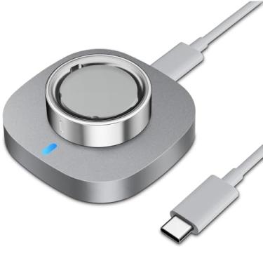 Imagem de Vigamen Carregador compatível com Oura Ring Gen 4/Oura Ring Gen 4 Ceramic - Tamanho 8, base de carregamento rápido e seguro e cabo USB-C, cinza prateado