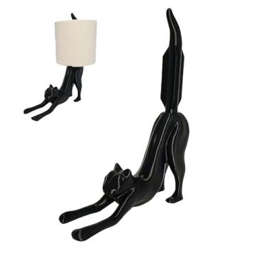 Imagem de Suporte de papel higiênico, suporte de toalha de papel de design em forma de gato preto, para casa, banheiro, área de lavagem, decoração funcional encantadora com base estável