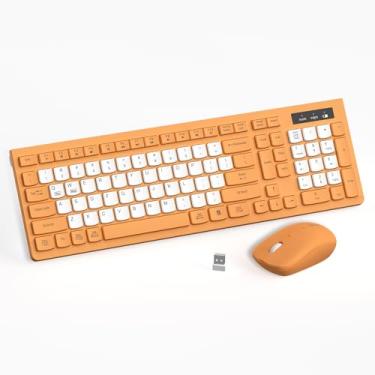 Imagem de Combo de teclado e mouse sem fio, teclado sem fio de tamanho completo e mouse DPI ajustável, receptor USB de 2,4 GHz, teclado e mouse para PC, Windows, desktop, laptop (laranja-B)