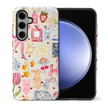 Imagem de Goodsprout Capa para Samsung Galaxy S25, silicone TPU de camada dupla + policarbonato rígido, à prova de choque e resistente a arranhões, colagem de adesivos fofos estilo desenhado à mão