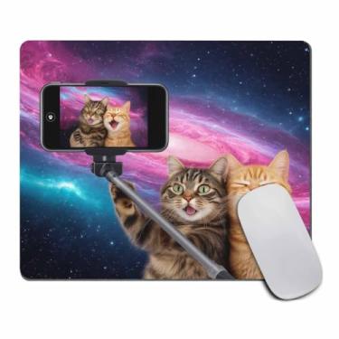 Imagem de Amcove Mouse pad divertido Space Cats Gaming personalizado, casal de gatos fazendo uma selfie junto com câmera de smartphone Mousepad tapete de jogos de borracha 240mm x 200mm x 3 mm