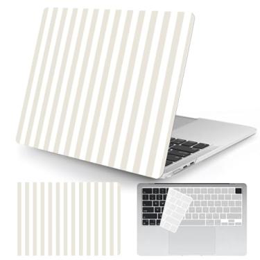 Imagem de Seorsok Compatível com a nova capa MacBook Air de 13,5 polegadas M4 M3 M2 2025 2024-2022 versão A3240 A2681 A3113 Touch ID, linda capa rígida de plástico listrado com capa de teclado, cáqui e listras