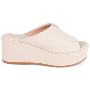 Imagem de Tamanco Feminino Anabela Flatform Plataforma Detalhe Dourado Confortáv