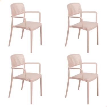 Imagem de Kit 4 Cadeira Tramontina Serena Em Polipropileno Cor Areia Com Braços 92097120