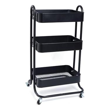 Imagem de Carrinho de arrumação multifuncional Berlin com 3 prateleiras, 80,5 cm, Jolitex MGP, adequado para cozinhas e casas de banho.(Preto)