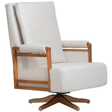 Imagem de Poltrona de Amamentação Com Balanço Giratória Líria D02 Linho Off White B-410 - Lyam Decor