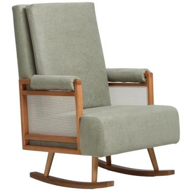 Imagem de Poltrona de Amamentação Com Balanço Base Milka Líria D02 Bouclê Verde Oliva C-199 - Lyam Decor