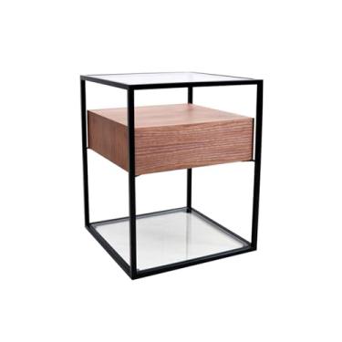 Imagem de Mesa de centro pequena de metal moderna para sala de estar, lateral móvel ao lado do sofá, aparador quadrado, canto de cabeceira para casa simples (marrom)