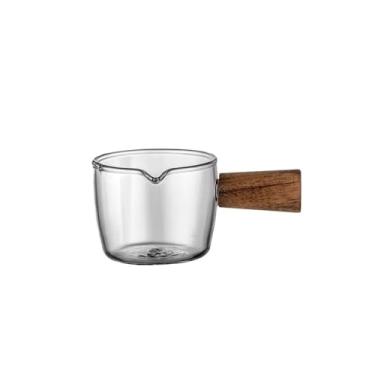 Imagem de Jarro de creme de vidro com cabo de madeira simples, pote de molho doméstico, pote de molho de leite e xarope (pequeno)
