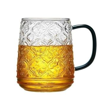 Imagem de Copo vintage com textura de flor de cerejeira com alça colorida, caneca de vidro borossilicato transparente de 479 ml (transparente)