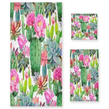 Imagem de xigua Conjunto de toalhas de banheiro de cactos aquarela absorvente macio 3 peças toalha de banho toalha de mão toalhas decorativas para banheiro, academia, hotel, praia, piscina