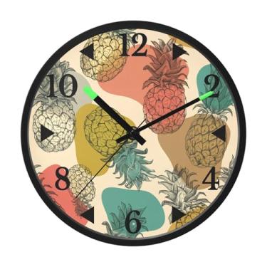 Imagem de STAYTOP Relógio de parede vintage de LED de abacaxi colorido para quarto com brilho noturno, relógios de parede silenciosos de 30 cm para decoração de sala de estar, controle de som, relógio de parede