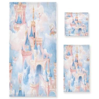 Imagem de xigua Aquarela Conto de Fadas Castelo Conjunto de Toalhas de Banheiro Absorvente Macio 3 Peças Toalha de Banho Toalha de Mão Toalhas Decorativas para Banheiro Ginásio Hotel Praia Piscina