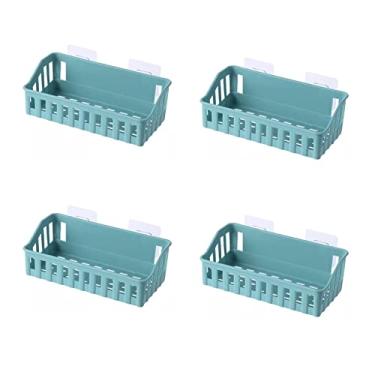 Imagem de Rack de armazenamento de chuveiro, 4 prateleiras, prateleiras de plástico para vaso sanitário, prateleiras de armazenamento de parede, prateleiras não perfuradas, suporte de chuveiro (verde)