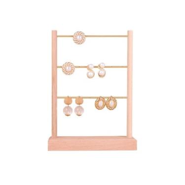 Imagem de Elegante expositor de brincos de faia/nogueira, joias de grande capacidade, ornamentos criativos, organizador de suporte de madeira (natural, pequeno)