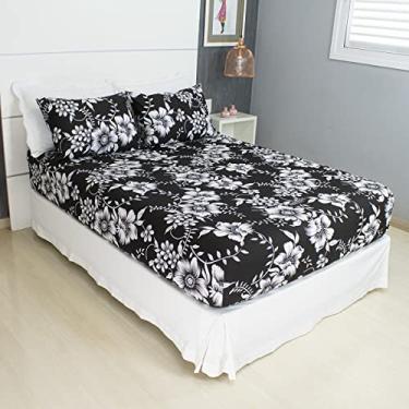 Imagem de Jogo de Lençol Cama Casal Malha 100% Algodão 3 Peças Estampado Com Elástico Toque Macio Cozzilar (Modelo 1)