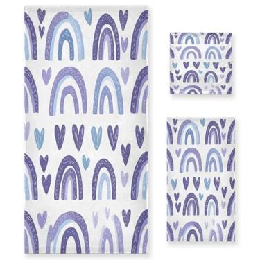 Imagem de xigua Conjunto de toalhas de banheiro arco-íris lavanda absorvente macio 3 peças toalha de banho toalha de mão toalhas decorativas para banheiro, academia, hotel, praia, piscina