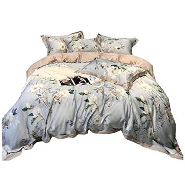 Imagem de Estilo pastoral flor e pássaro verão 60 Lenzing Tencel quatro peças capa de edredom simples cama de seda dupla (cor: A Tamanho: 2 m) (A 1,5 m)