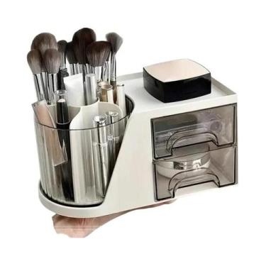 Imagem de Organizador De Mesa Rotativo 2 Em 1, Suporte Para Canetas Com Gaveta, 