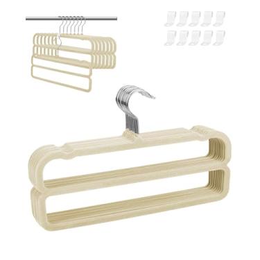 Imagem de Cabides de veludo para calças de feltro para mulheres e homens, resistentes, economia de espaço, 35 cm (C) cabide duplo antiderrapante fino, giratório de 360° para adultos e adolescentes, pacote com