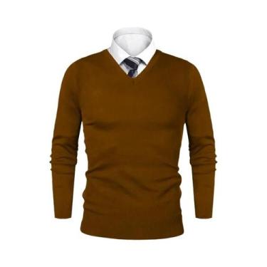 Imagem de Suéter Masculino Leve De Lã Com Gola V, Casual E De Negócios, Estampa 