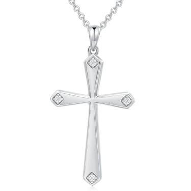 Imagem de ASGEMSFJ S925 Colar de cruz de prata esterlina para mulheres banhado a ouro 14 K, pingente de cruz Claiss para mulheres, homens, simples, moderno, todos os dias, joias, fé, esperança, amor, presentes