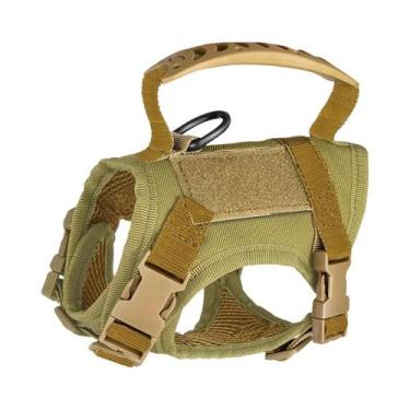 Imagem de Colete Peitoral Tático Ajustável Cáqui Com Guia Para Cães E Gatos Pequ